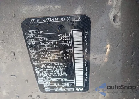 2020 Infiniti Qx50 Essential из США, поврежденный, VIN 3PCAJ5M16LF116780